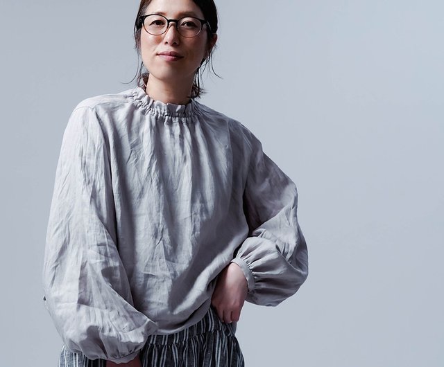 25SS wafu あなたを魅力的にみせるシャーリングネック　リネントップス リネントップス】あなたを魅力的にみせる シャーリングネック