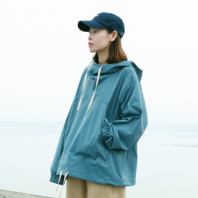 Blue 3 colors into the retro tooling outdoor hooded jacket waterproof plus velvet pocket neutral loose jacket - Women's Casual & Functional Jackets - Other Man-Made Fibers Blue