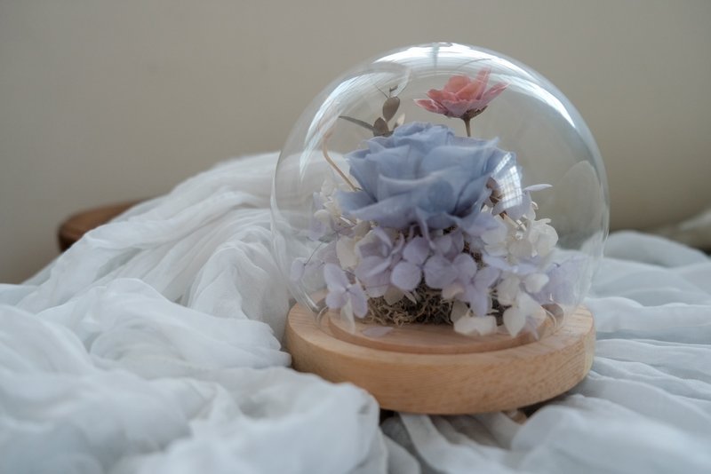 Glass bell with immortal flower ball type - ช่อดอกไม้แห้ง - พืช/ดอกไม้ สีน้ำเงิน