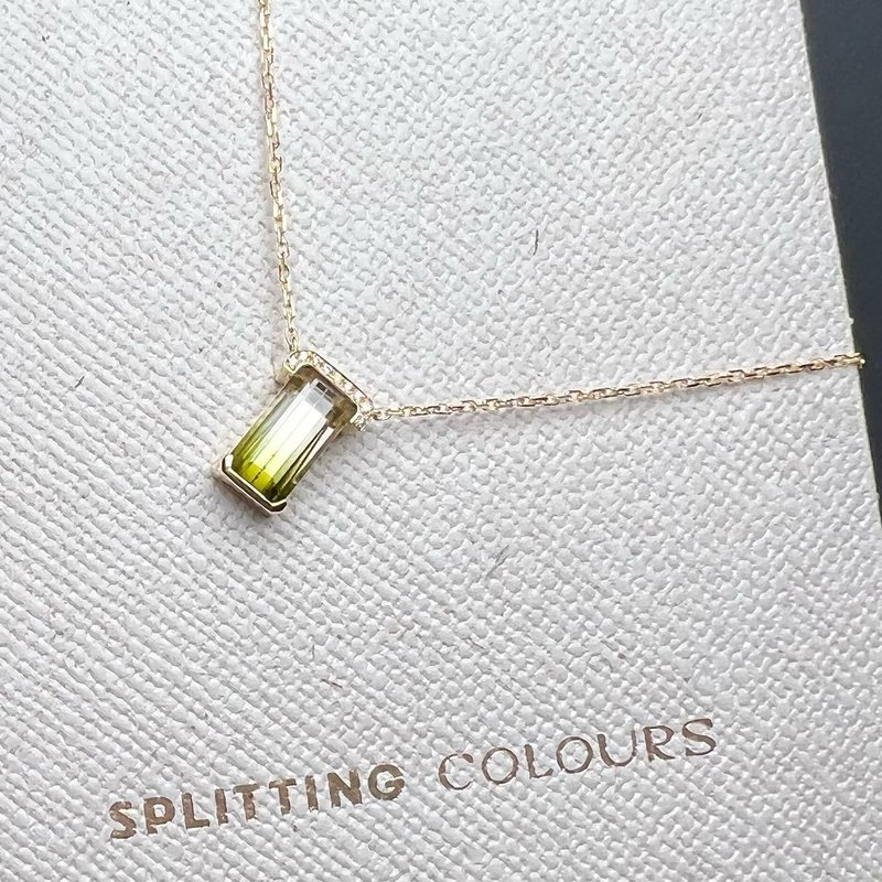 The Bracket - 天然梨綠漸變雙色碧璽(2.09ct) 18k黃金鑽石項鍊 - 項鍊 - 貴金屬 金色
