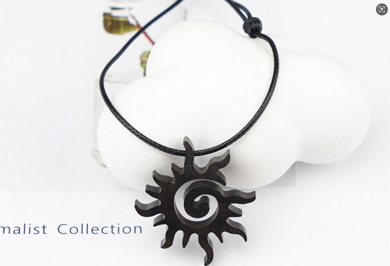 Simple handmade sandalwood retro totem sun pendant clavicle necklace - Necklaces - Wood Black