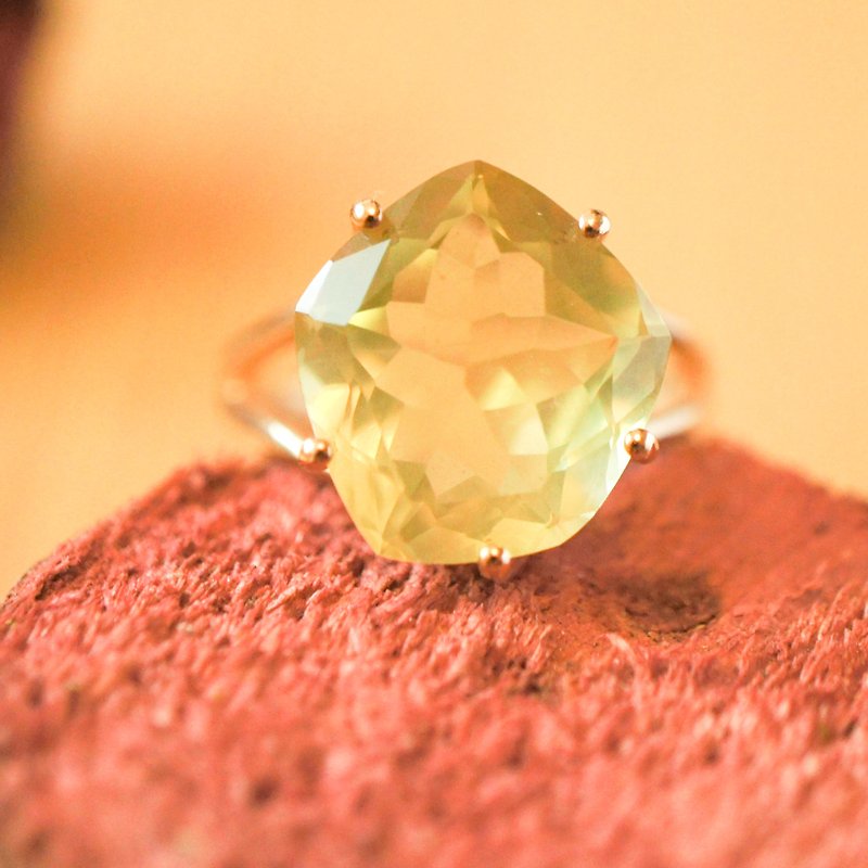 FREEDOM - 13mm FreeFome Faceted Lemon Quartz 18K Rose Gold Plated Silver Ring - General Rings - Gemstone Yellow