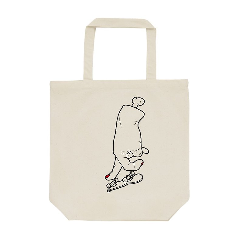 tote bag / Finger Board "F / S heel flip" - กระเป๋าถือ - ผ้าฝ้าย/ผ้าลินิน สีกากี