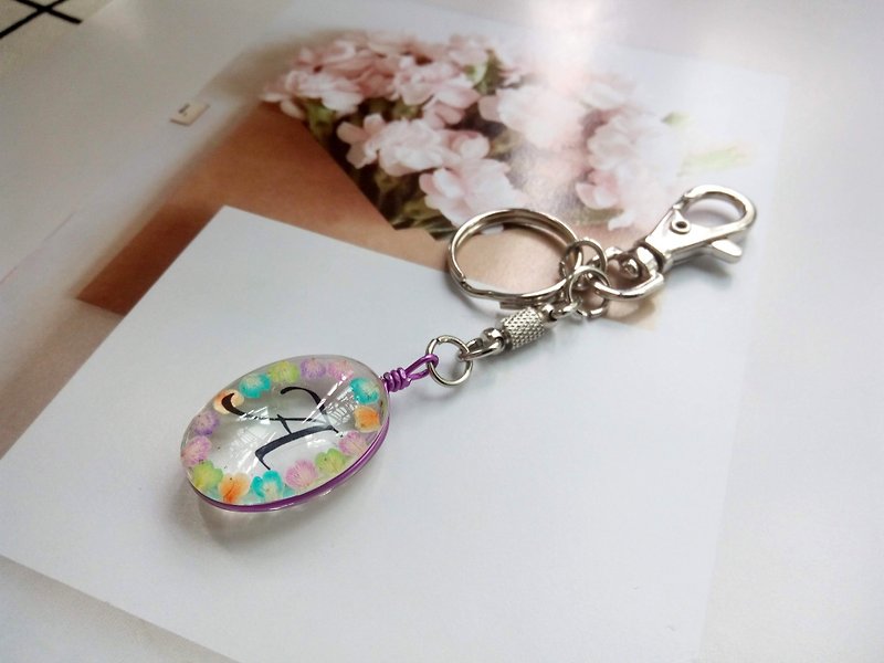 Handmade hainbag accessory, Pressed flowers key chain, Summer color keychain - Keychains - Glass Multicolor