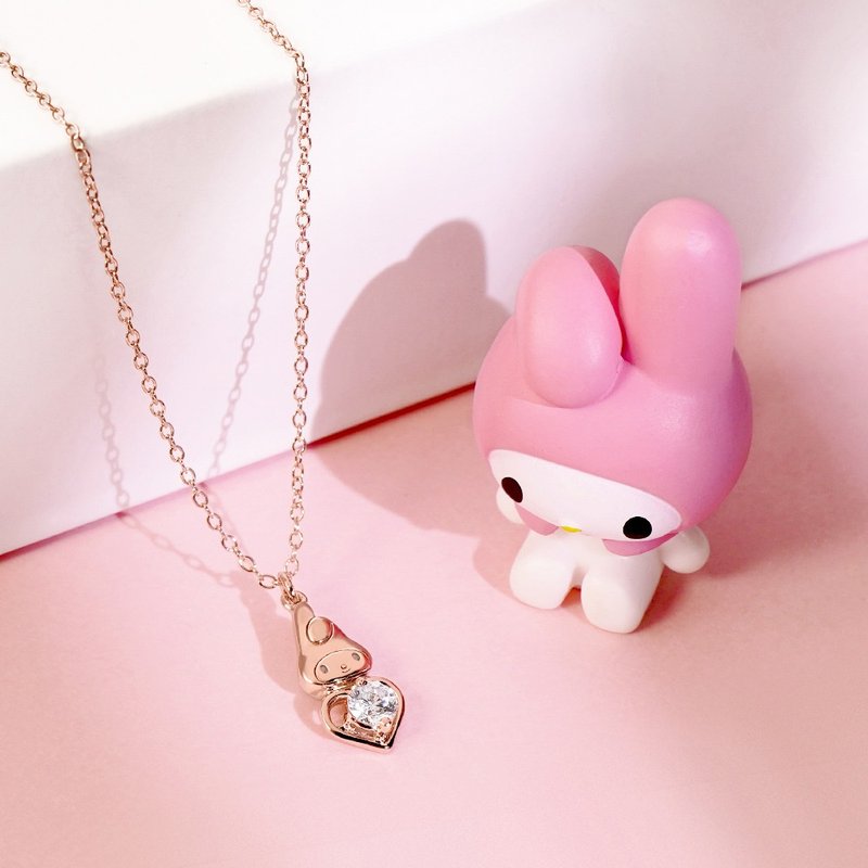 【客製化禮物】My Melody & Me 系列-美樂蒂誕生石純銀項鍊 - 項鍊 - 純銀 粉紅色