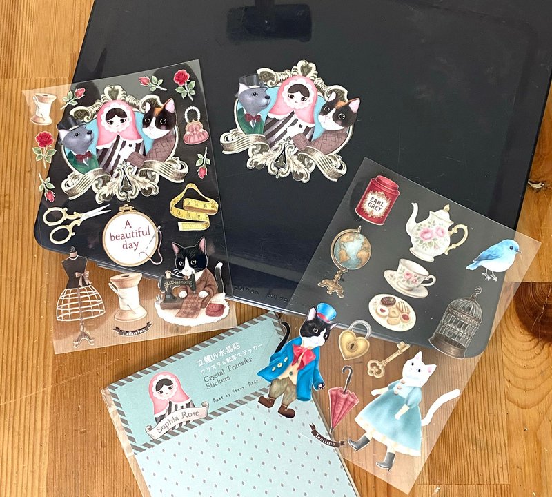 【貓咪的行進】立體UV水晶貼 - 貼紙 - 防水材質 藍色