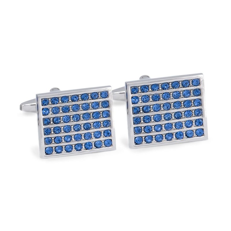 Blue Tiled Crystals Rectangle Cufflinks - 袖扣 - 寶石 