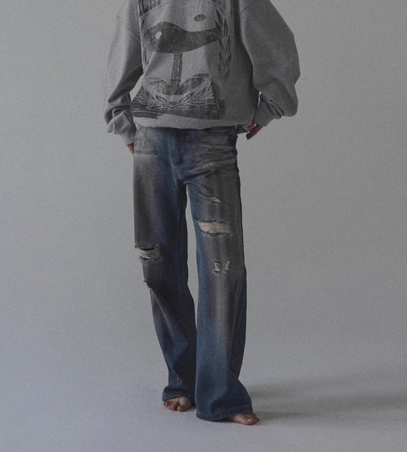 Stained Jeans 遺失的ID CARD 污漬牛仔褲 - 中性長褲/短褲 - 其他材質 藍色