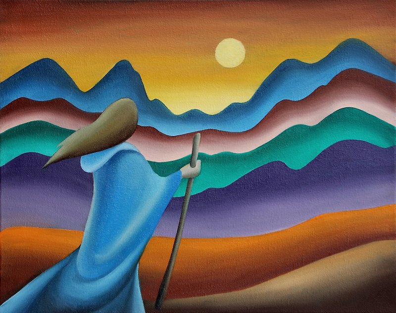Traveler Painting Mountain Original Art Abstract landscape Artwork 40 by 50 cm - โปสเตอร์ - วัสดุอื่นๆ สีส้ม
