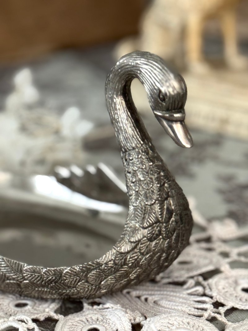 40826-Elegant French antique swan statue silver-plated plate - กล่องเก็บของ - เงิน 