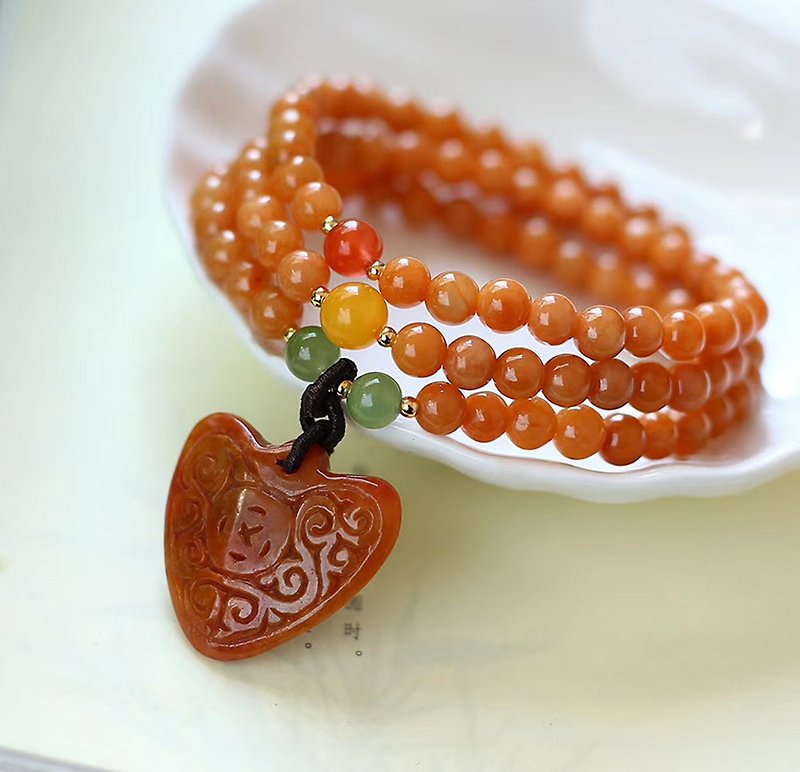 [Welfare price] boutique natural A jadeite three circle bracelet / embellished natural jade wishful love pendant - สร้อยข้อมือ - หยก 