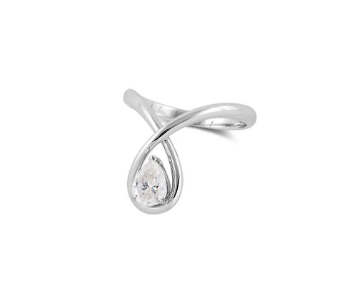 Majade Jewelry Design 莫桑石梨形求婚戒指 14k白金獨特訂婚戒指 極簡單石結婚新娘指環
