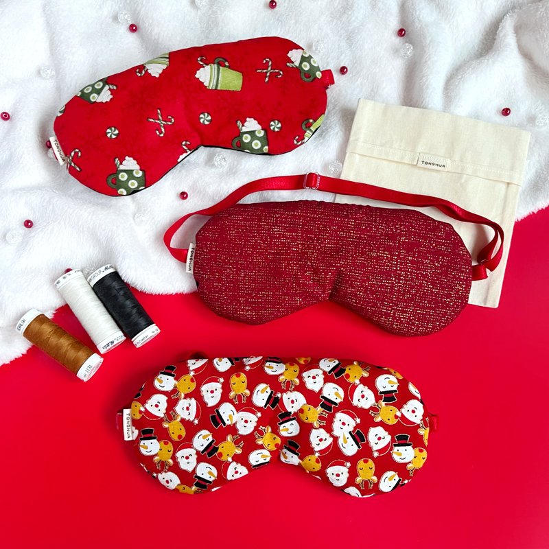 [Christmas Gift Box] Organic cotton handmade eye mask pure cotton Christmas adjustable length hot stamping - ผ้าปิดตา - ผ้าฝ้าย/ผ้าลินิน สีแดง