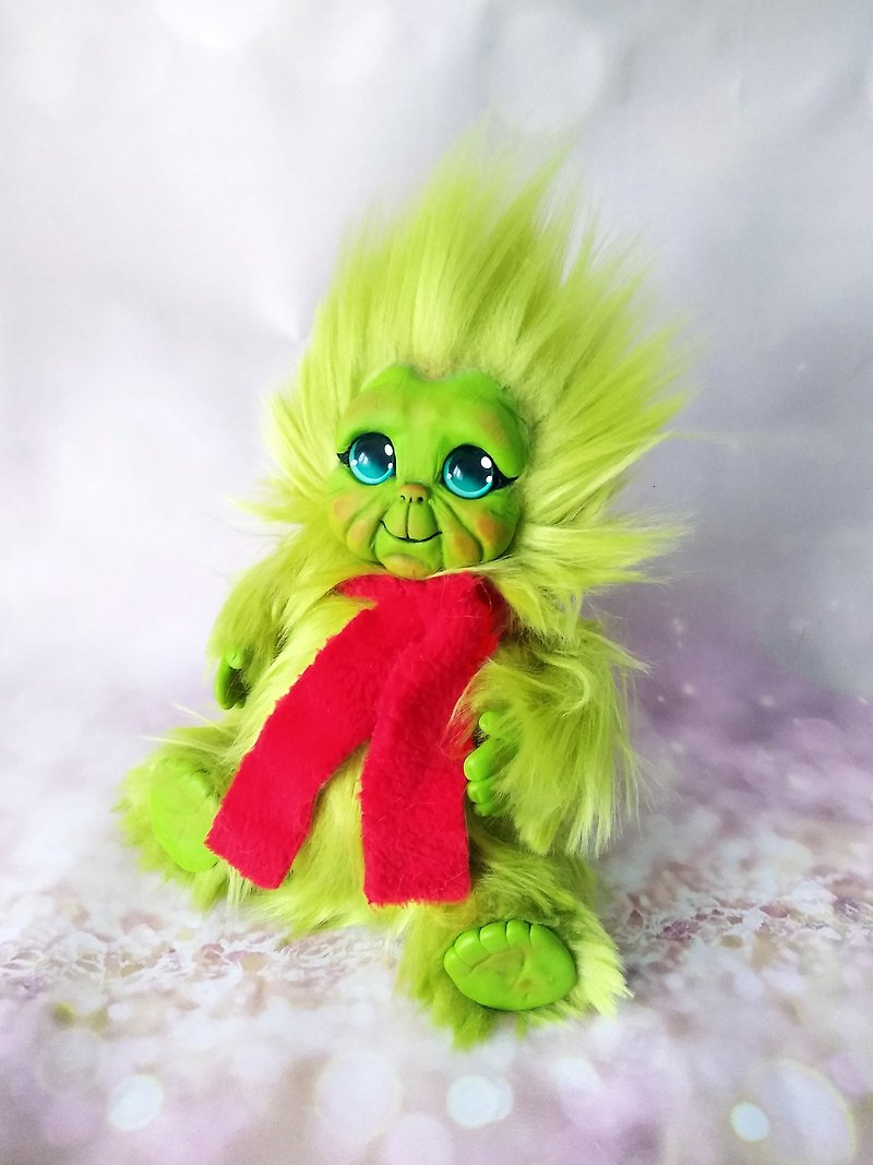 Green elf, stuffed toy, ooak, poseable creatures - ตุ๊กตา - วัสดุอื่นๆ สีเขียว