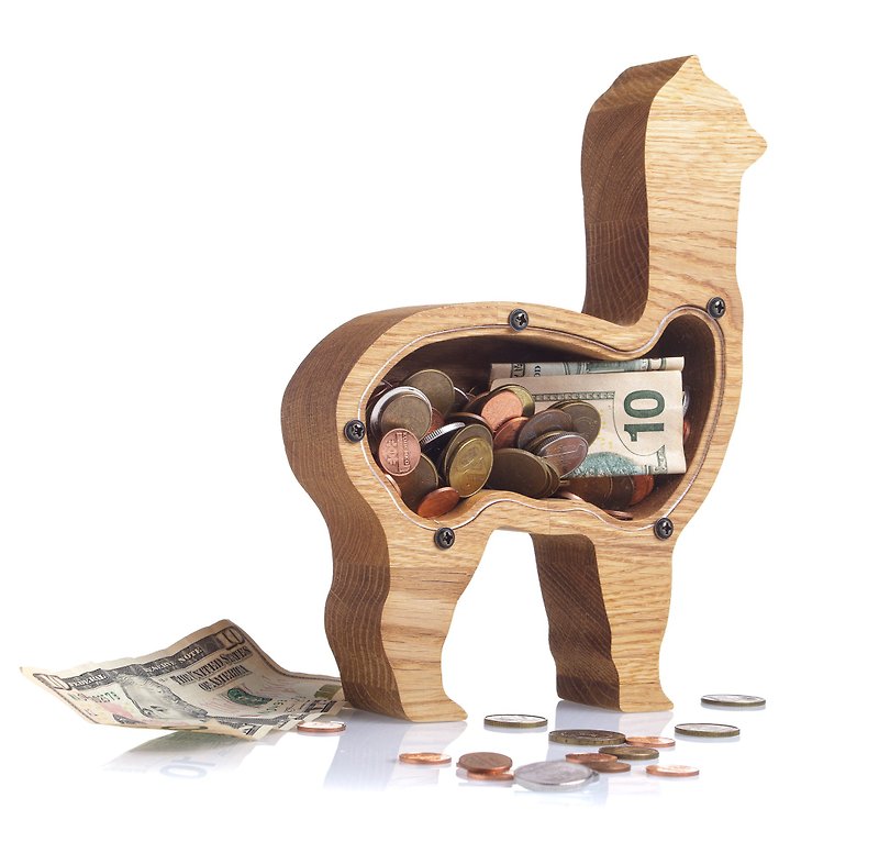 Wooden toy LLAMA piggy bank 1st birthday gift Nursery decor - กระปุกออมสิน - ไม้ 