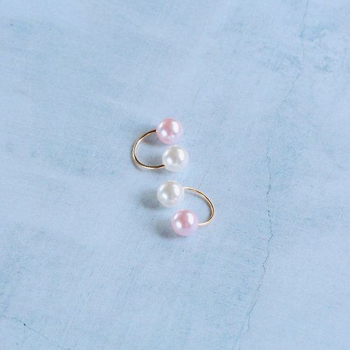 stella-jewelry 14kgf Swarovski Pearl White & Cherry Blossom Color 2Way Ear cuff