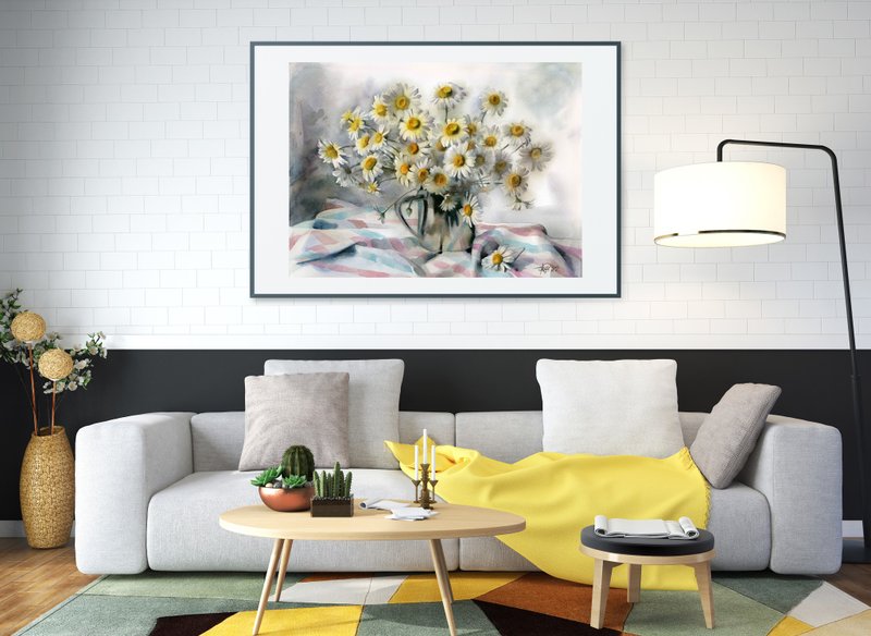 Daisy original watercolor poster by artist Irina Zhunaeva - 海報/掛畫/掛布 - 紙 多色