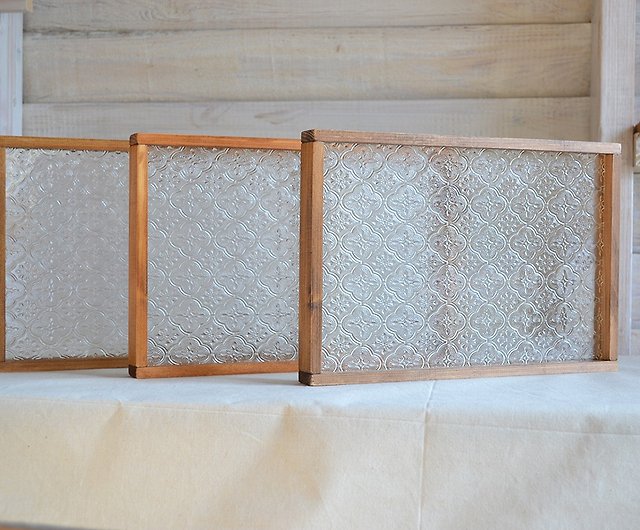 花柄フローラガラスのトレイ 木製 日本産ひのき レトロガラス - ショップ 0310mito 置物 - Pinkoi