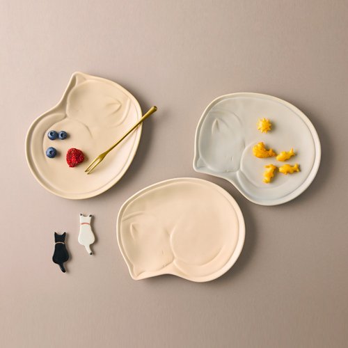 有種創意 日本食器 日本瀨戶燒 - 午睡貓咪盤 - 三件組 - 17.5 cm