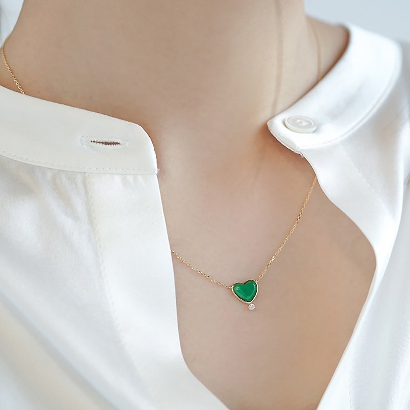 Careful 18K gold love natural ice seed Yang green emerald diamond collarbone necklace temperament female gift