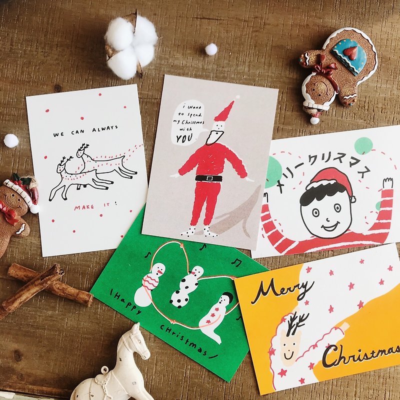 Stencil Printed Christmas Postcard Set - การ์ด/โปสการ์ด - กระดาษ 