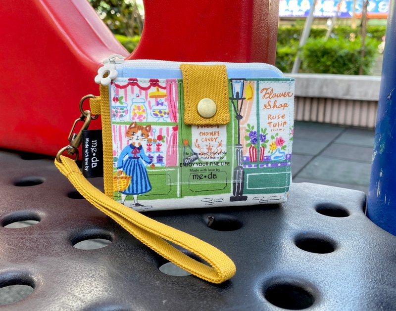 客訂短夾 貓小姐逛街-服飾糖果店 - 錢包/皮夾/長短夾 - 棉．麻 多色