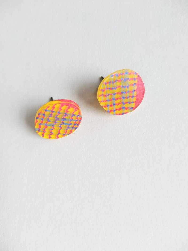 Stud earrings colorful with one catch - Earrings & Clip-ons - Plastic Yellow