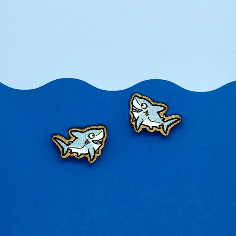 Painted wood earrings-Shark 2 - Earrings & Clip-ons - Wood Gray