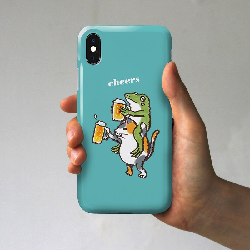 iPhone case Cat and blue frog toast turquoise - Phone Cases - Plastic Blue