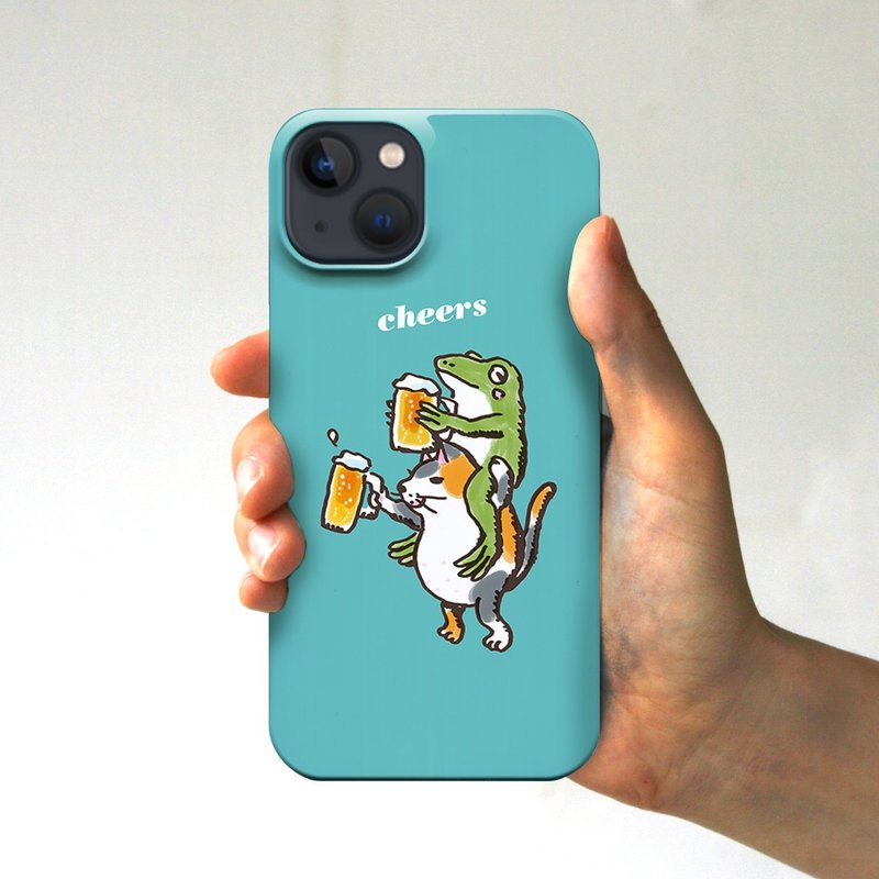 iPhoneケース　猫と青蛙が乾杯　ターコイズ - 手機殼/手機套 - 塑膠 藍色