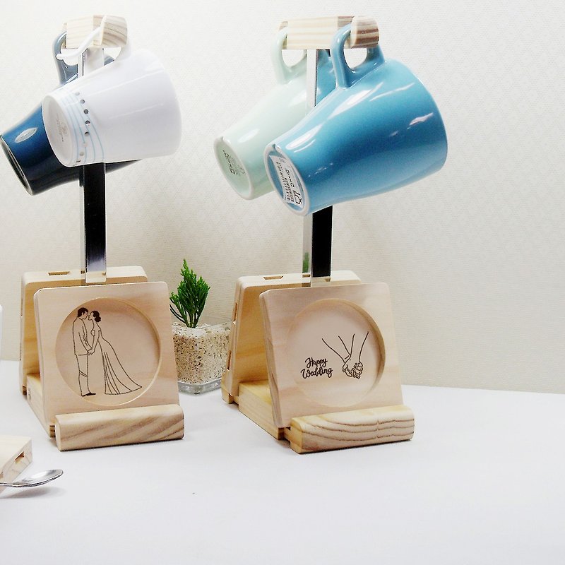Wedding gift coaster and even the mug hanger exclusive custom text greetings - งานไม้/ไม้ไผ่/ตัดกระดาษ - ไม้ สีนำ้ตาล