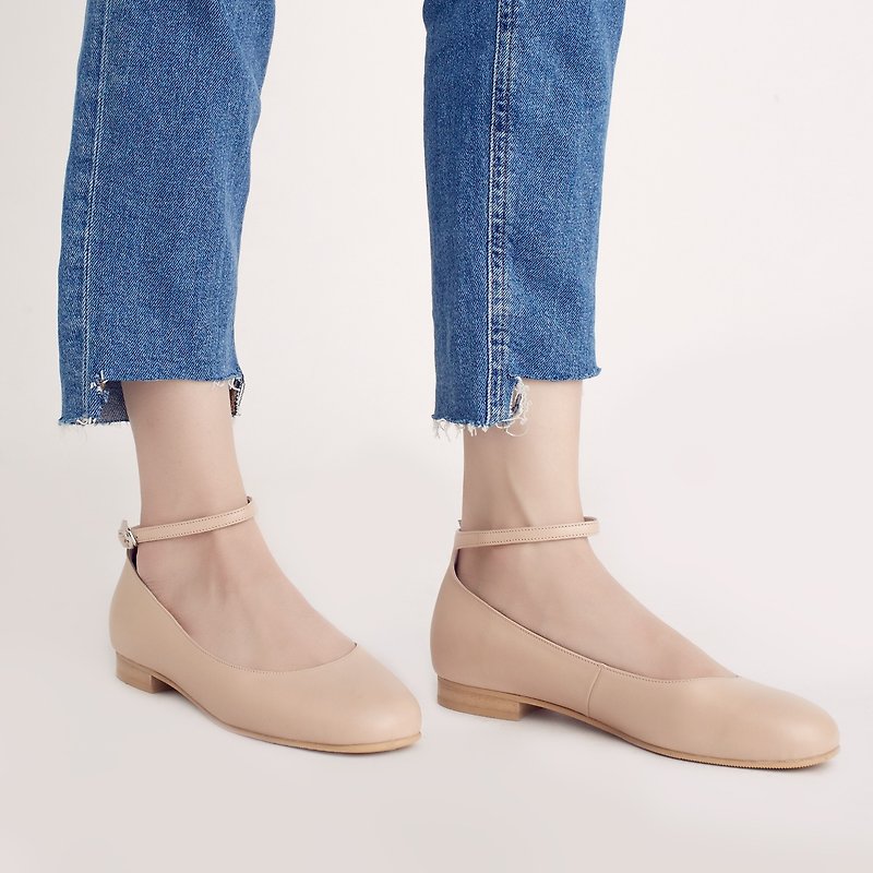 Perfect cut! Wheat complexion-elegant round neck round ankle flat shoes full leather MIT - Mary Jane Shoes & Ballet Shoes - Genuine Leather Khaki