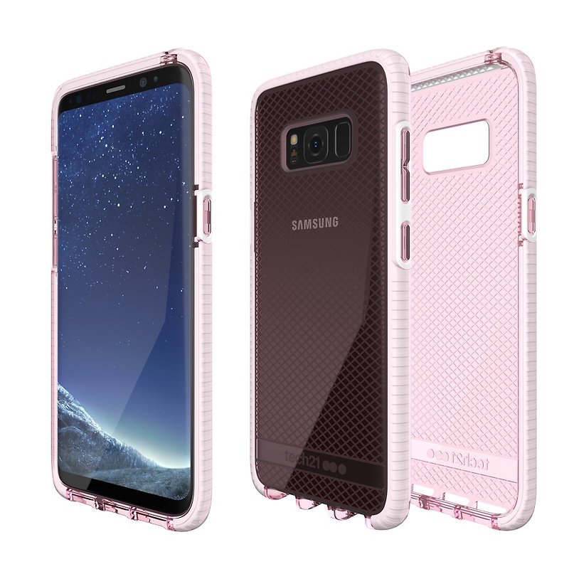 Tech 21 British Super Impact Evo Check Samsung S8+ Anti-collision Soft Plaid Protective Case-Transparent Powder (5055517375962) - Other - Other Materials Pink