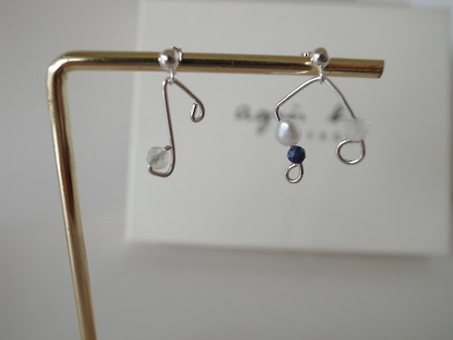 ChloMi 【耳環】925 純銀 夾式耳環 珍珠耳環 不對稱 音符 情人節禮物