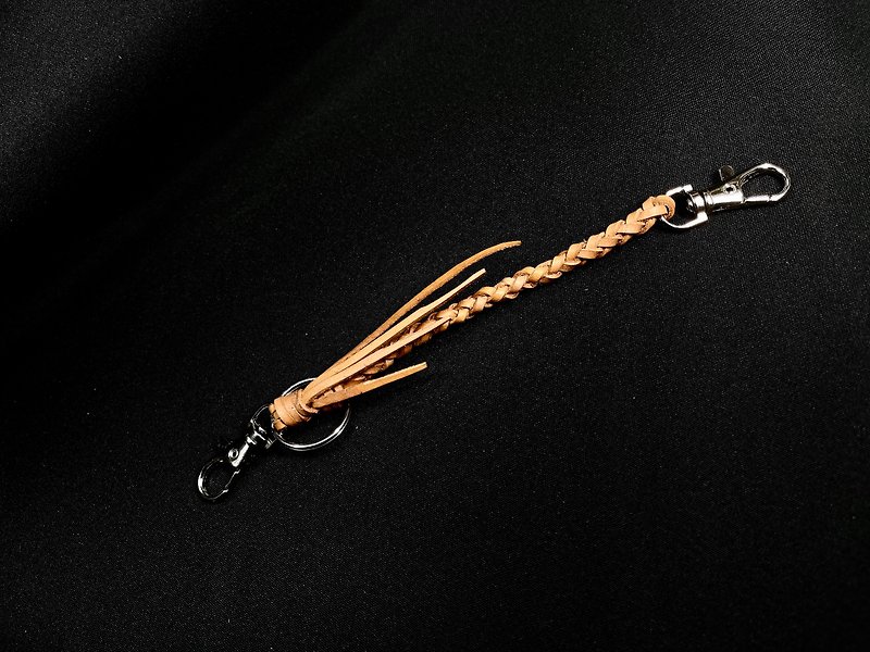 皮革繩編織鑰匙扣 - 鑰匙圈/鑰匙包 - 真皮 黃色