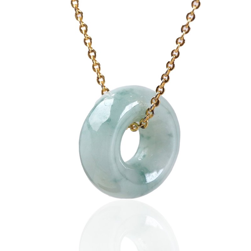 【May ‧Peace】Ice type jade donut necklace with floating flowers | Natural Burmese jade A grade jade | Gift - สร้อยคอ - หยก สีเขียว