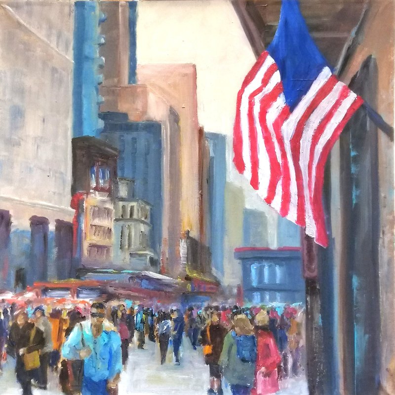 Manhattan Painting Oil Original New York Cityscape Art Painting City Street