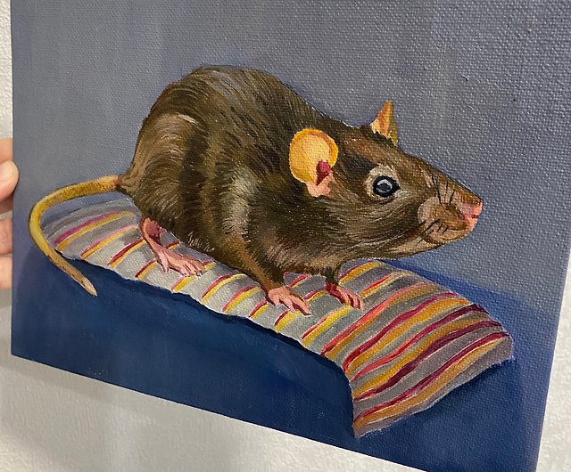 ネズミ原画 動物アートワーク 油絵 - ショップ ArtLizzi ウォールデコ 