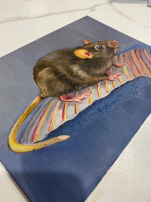 ネズミ原画 動物アートワーク 油絵 - ショップ ArtLizzi ウォールデコ 