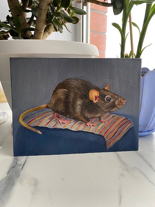 ネズミ原画 動物アートワーク 油絵 - ショップ ArtLizzi ウォールデコ 