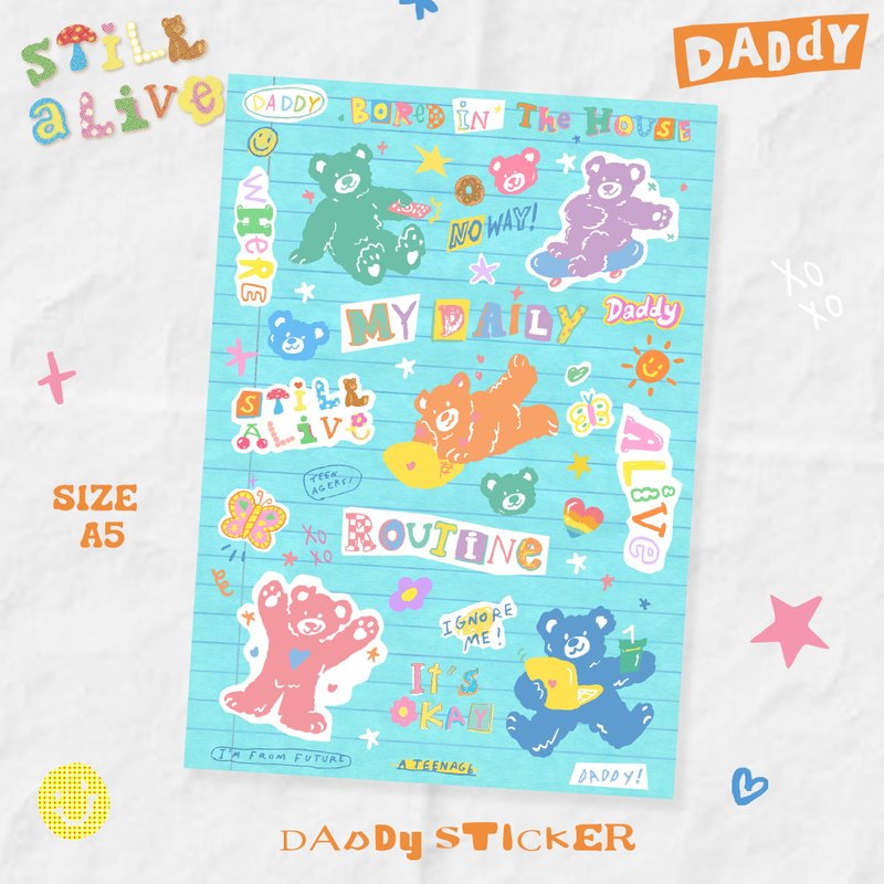 Daddy StillAlive Sticker A5 - Green - 貼紙 - 防水材質 多色