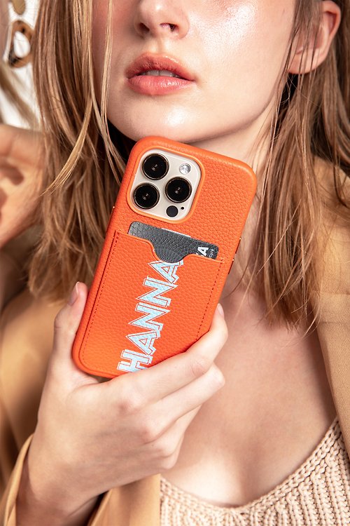 The Common Flecks Personalized Tangerine Cardslot Genuine Leather Phone Case