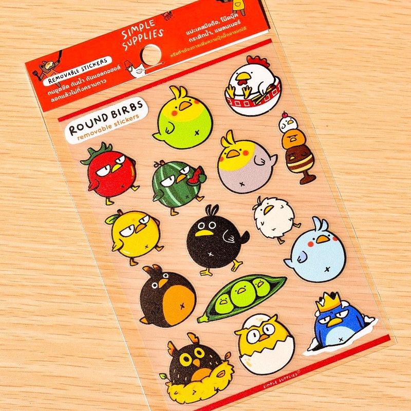 Round Birbs Removable Clear Stickers - 貼紙 - 防水材質 紅色