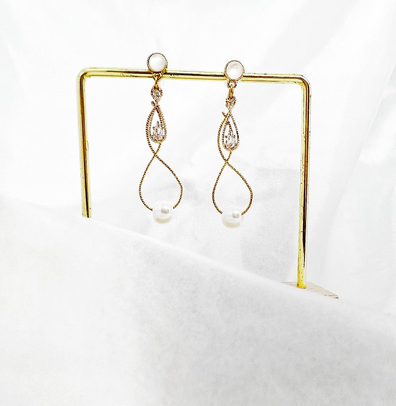 |Elegant temperament| Elegant, slender temperament, simple style • Hao Stone pearl earrings • 925 ear needles - Earrings & Clip-ons - Other Metals Gold