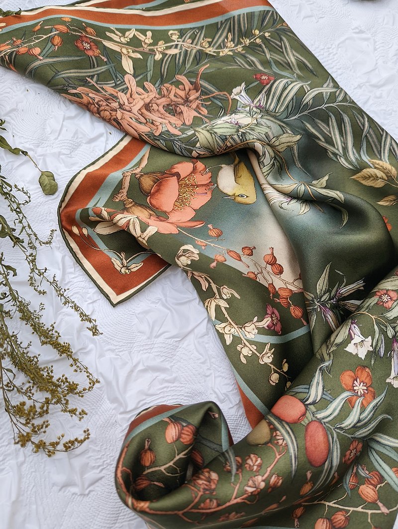 Nature's Bounty, 100% Silk Scarf, Hand-drawn Native Taiwanese Plants Collection - ผ้าพันคอ - ผ้าไหม 