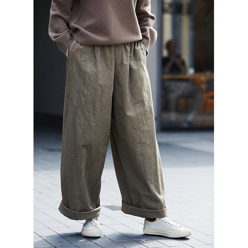 Late Autumn Brown Cotton Classic Casual Straight Pants - กางเกงขายาว - ผ้าฝ้าย/ผ้าลินิน 