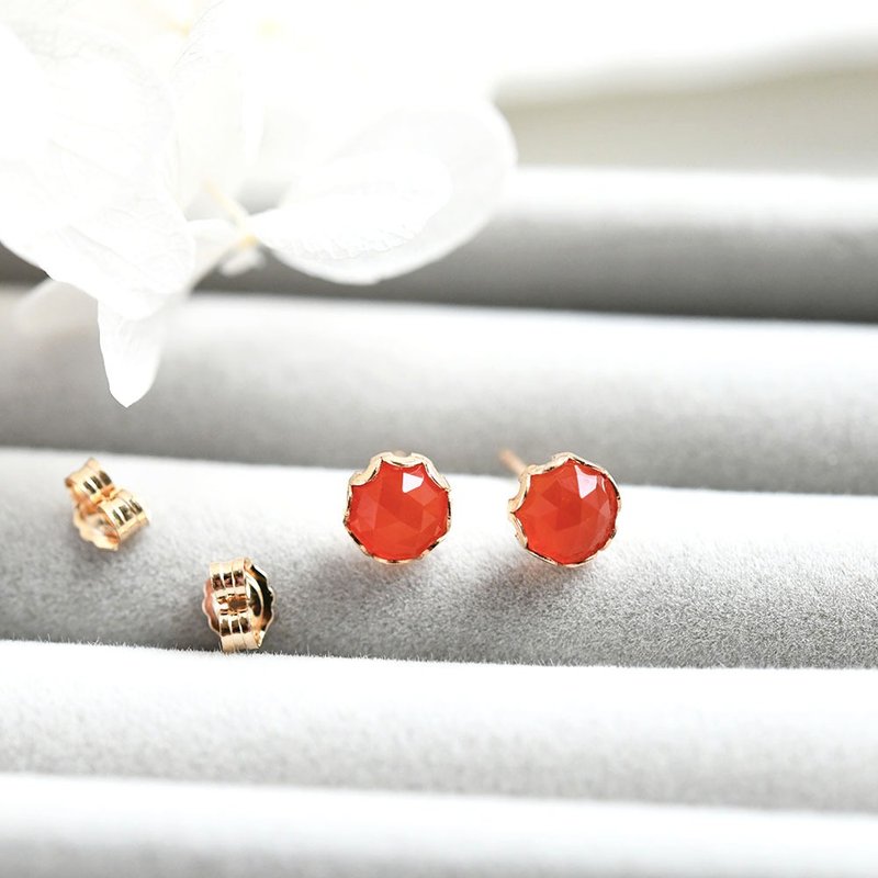 希望と成功富をもたらす石  ローズカット カーネリアン フラワースのタッドピアス　5mm ７月誕生石 - 耳環/耳夾/耳骨夾 - 寶石 橘色