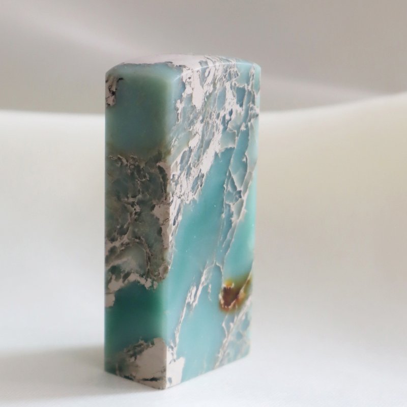 海藍花坑姓名印泥印章扁章文房手工刻印19x24x54mm - 印章/印台 - 石頭 藍色
