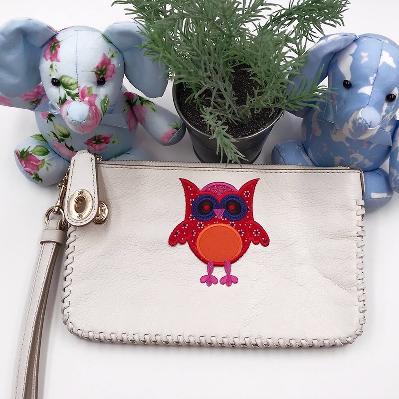 Three-dimensional embroidery cloth sticker-Owl with apricot eyes open - Stickers - Thread Multicolor