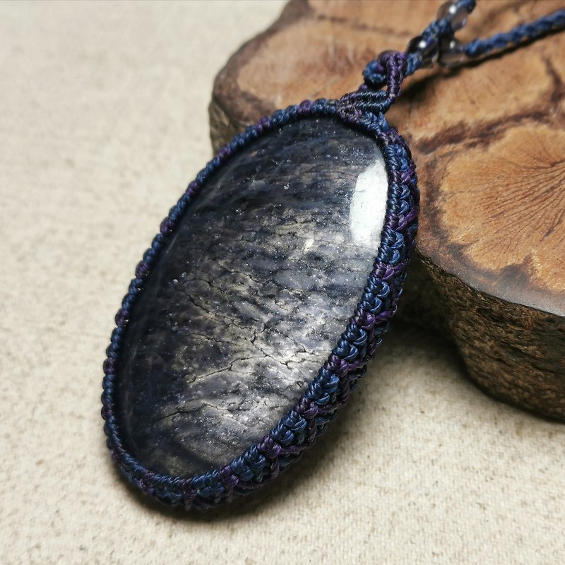 Stardust/star point cordierite- Wax wire braided pendant/necklace with adjustable length - Necklaces - Semi-Precious Stones Blue
